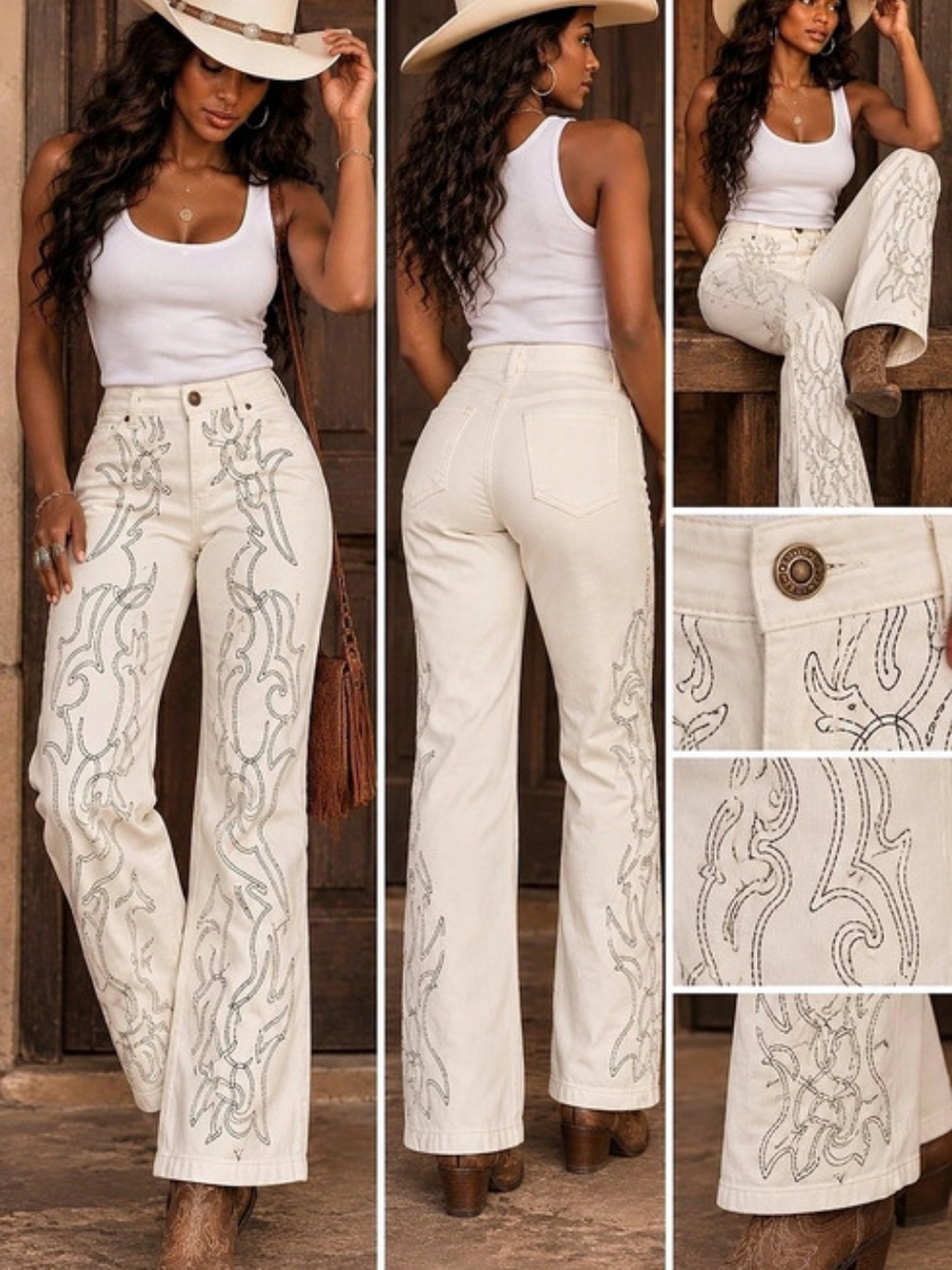 Spoon Jeans Embroidered Boot Cut Jeans in White Size Small NWT